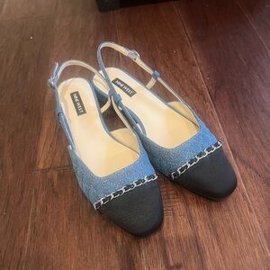 Brand New Nine West Denim and Black Chain Detail Flats Size 7.5